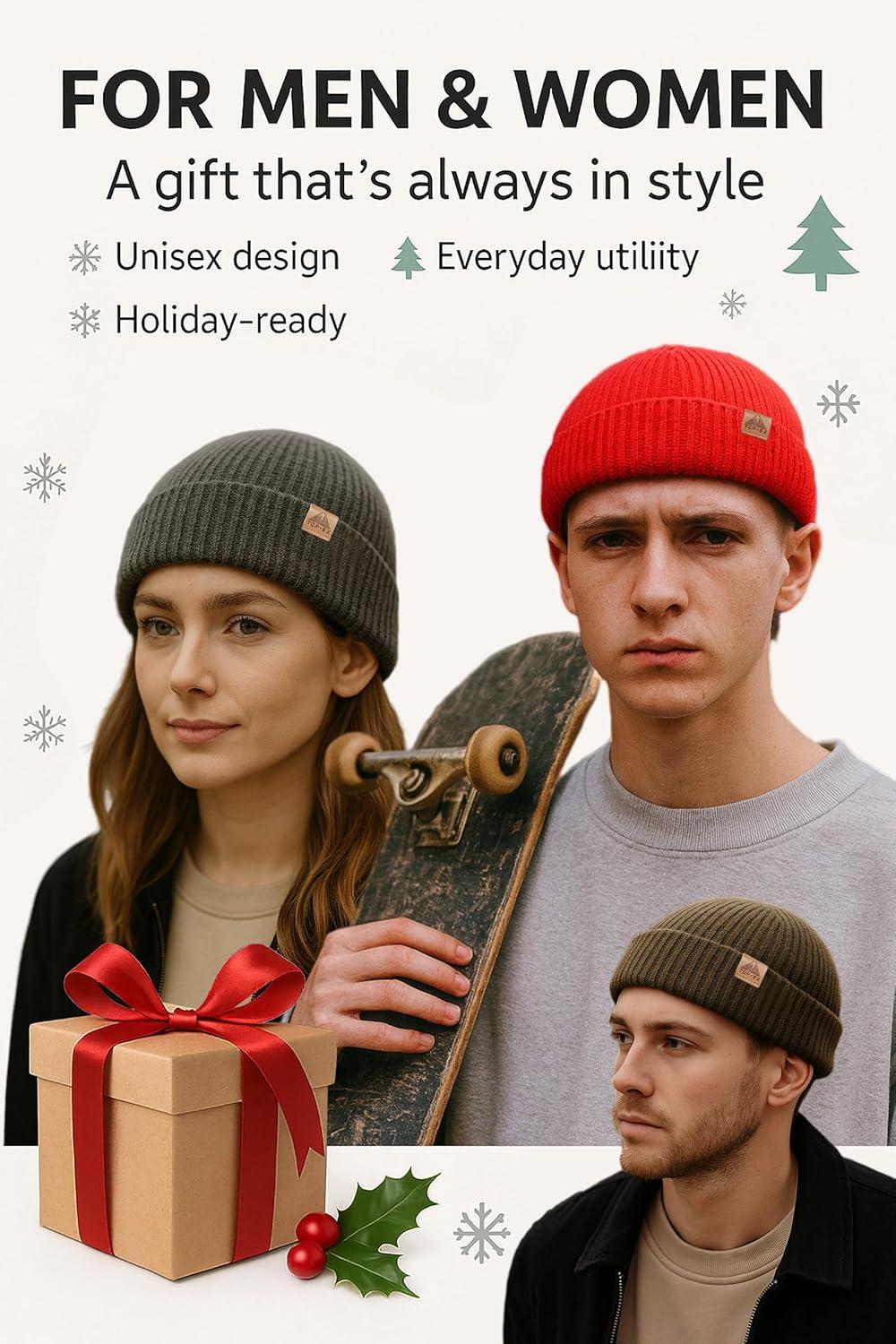 imageTOPEX PolarWool 100 Merino Wool Fisherman Beanie Hat  Soft Single Layer Warm Short Sailor Trawler Cap for Men WomenUrban Olive