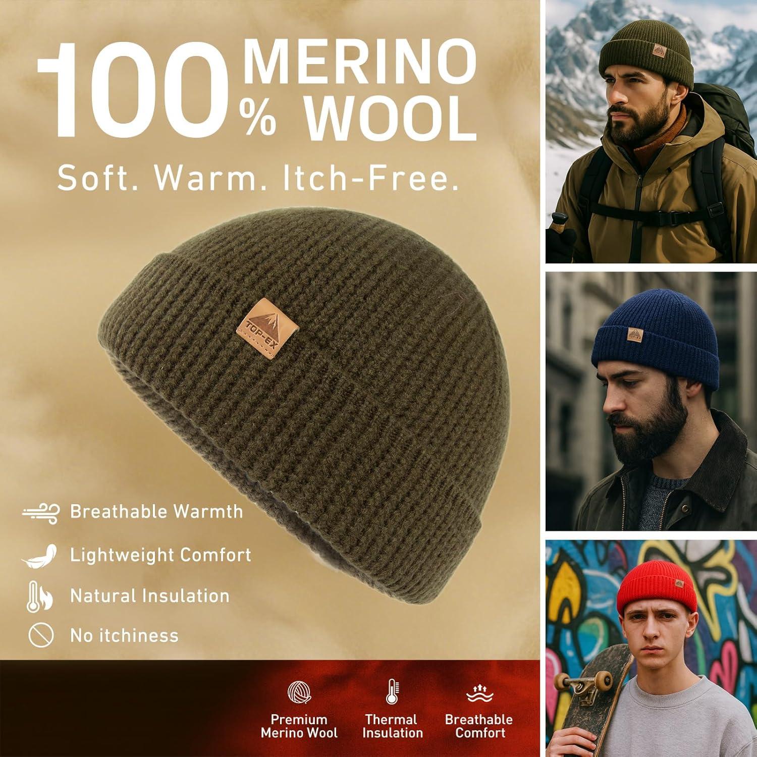imageTOPEX PolarWool 100 Merino Wool Fisherman Beanie Hat  Soft Single Layer Warm Short Sailor Trawler Cap for Men WomenUrban Olive