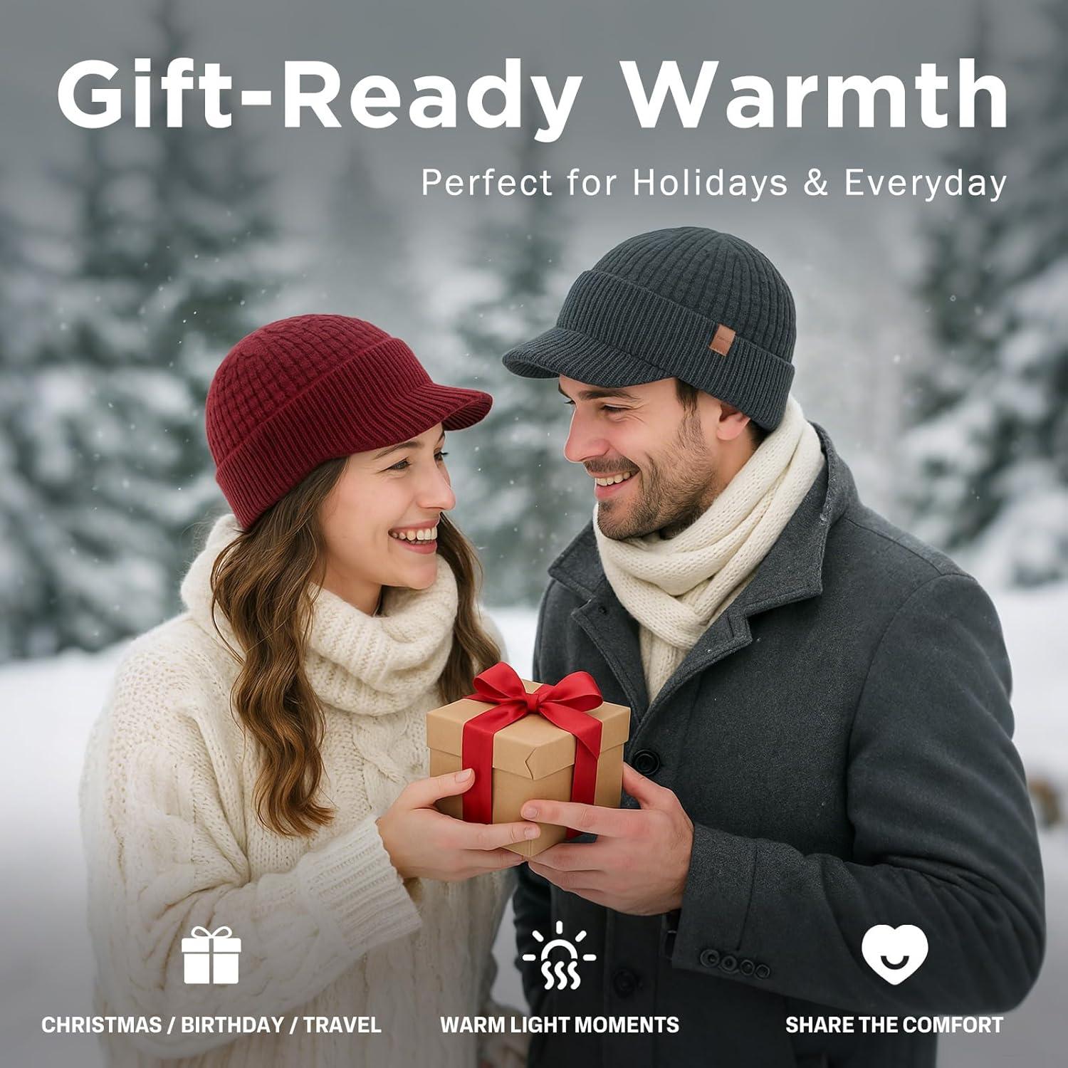 imageTOPEX PolarWool 100 Merino Wool Winter Hat for Men Fleece Lined Visor Beanie with Brim Outdoor Knit Cap for Cold WeatherOlive Green