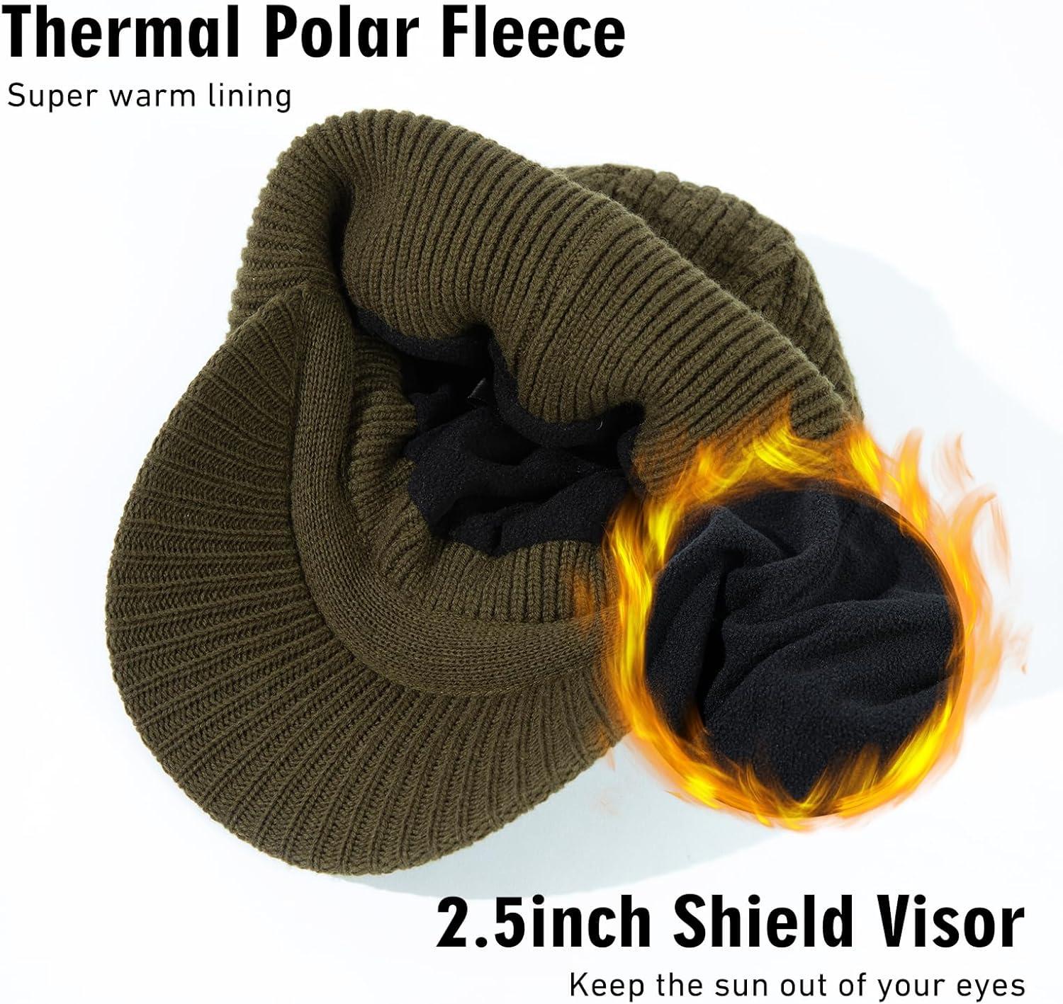 imageTOPEX PolarWool 100 Merino Wool Winter Hat for Men Fleece Lined Visor Beanie with Brim Outdoor Knit Cap for Cold WeatherOlive Green