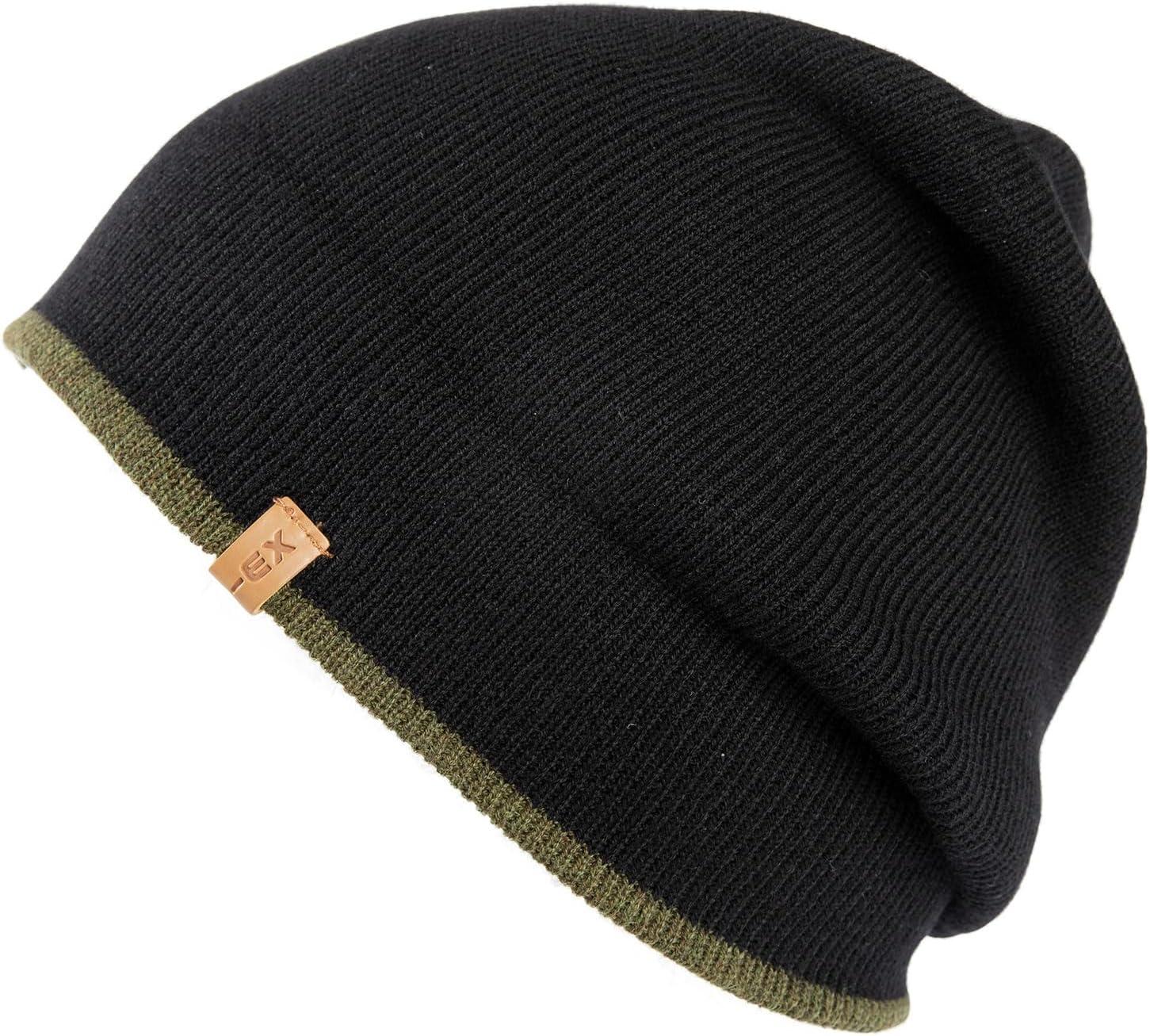 imageTOPEX PolarWool Merino Wool Fisherman Beanie  Dual Layer Knit Hat with Two Styles for Large HeadsBlack  Army Green