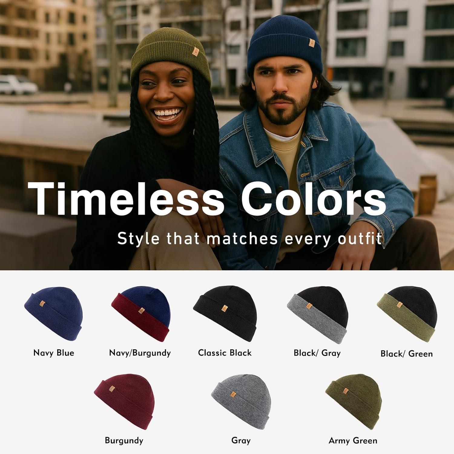 imageTOPEX PolarWool Merino Wool Fisherman Beanie  Dual Layer Knit Hat with Two Styles for Large HeadsBlack  Gray