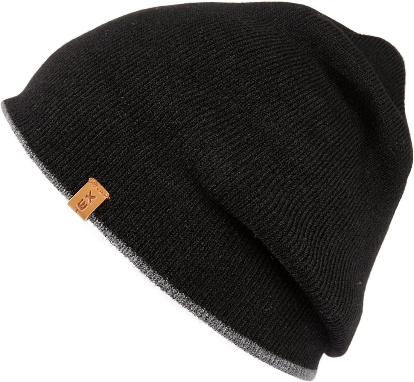 imageTOPEX PolarWool Merino Wool Fisherman Beanie  Dual Layer Knit Hat with Two Styles for Large HeadsBlack  Gray