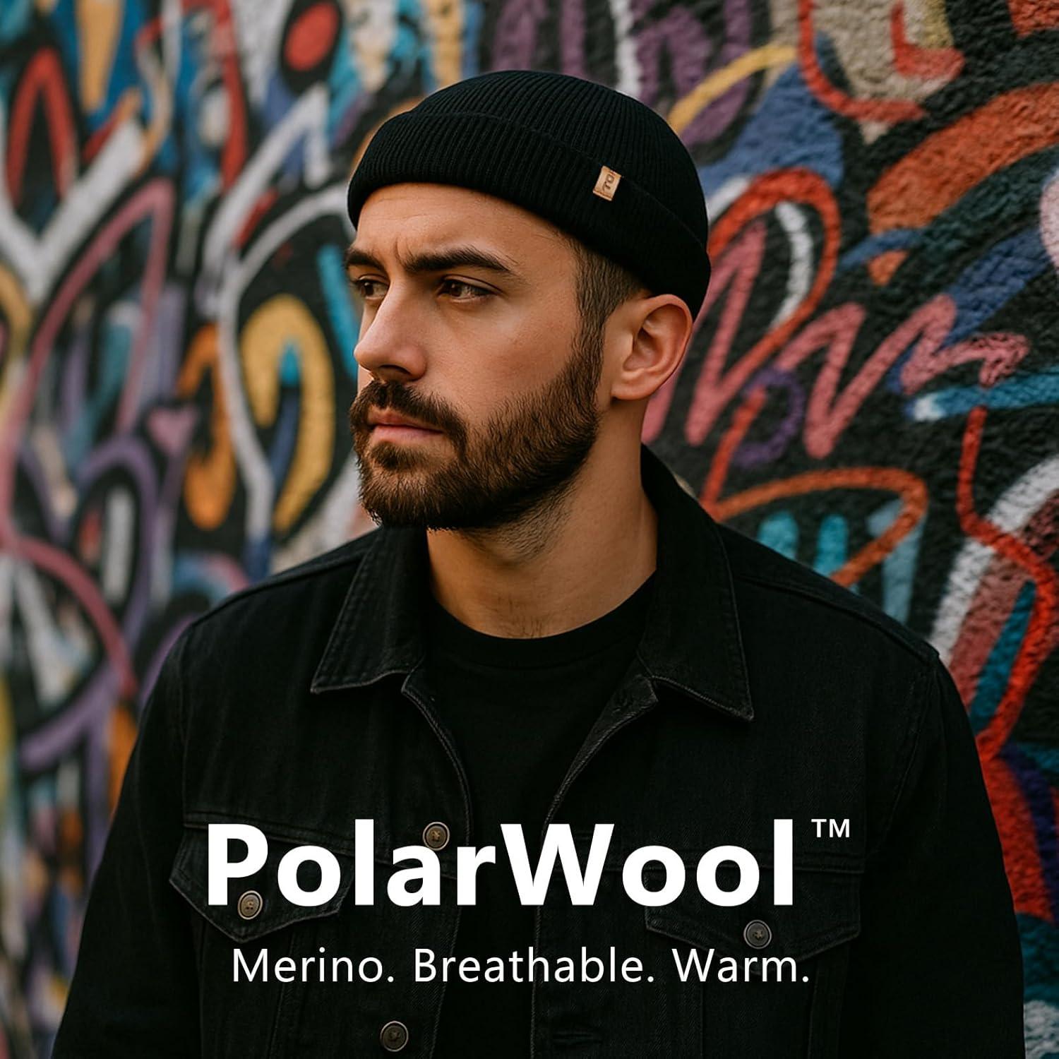 imageTOPEX PolarWool Merino Wool Fisherman Beanie  Dual Layer Knit Hat with Two Styles for Large HeadsGray