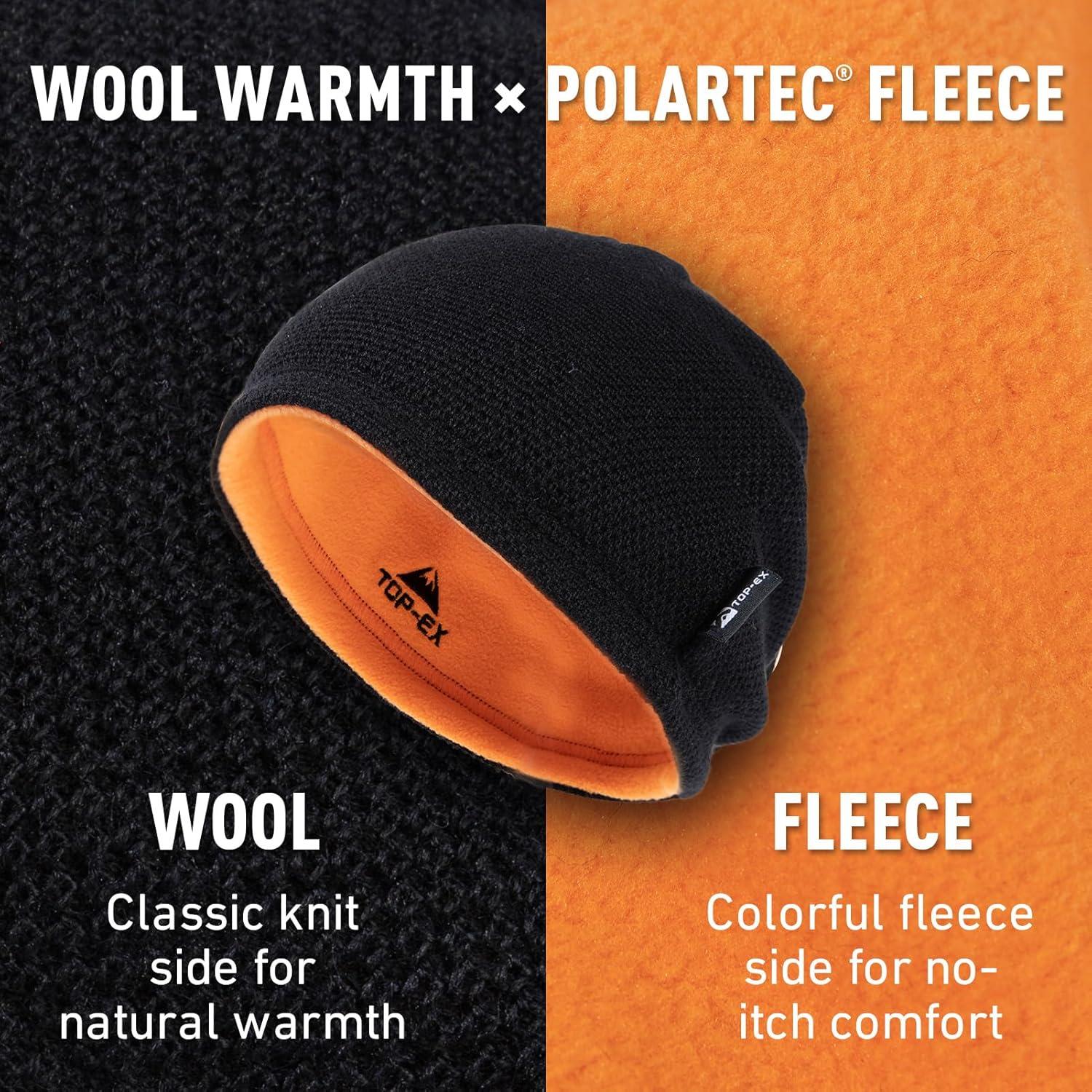 imageTOPEX PolarWool Wool Beanie Hat for Men Women Fleece Lined Skull Cap Winter Knit Hat Watch Caps Reversible ampamp WindproofBlack