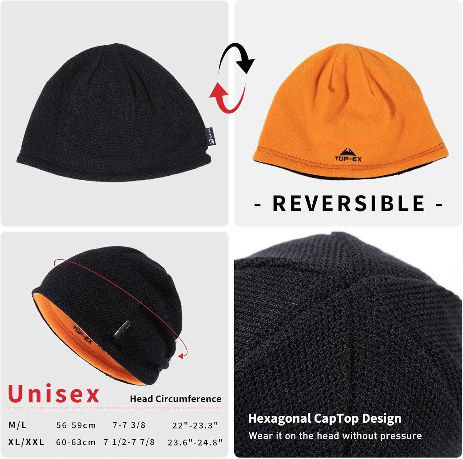 imageTOPEX PolarWool Wool Beanie Hat for Men Women Fleece Lined Skull Cap Winter Knit Hat Watch Caps Reversible ampamp WindproofBlack