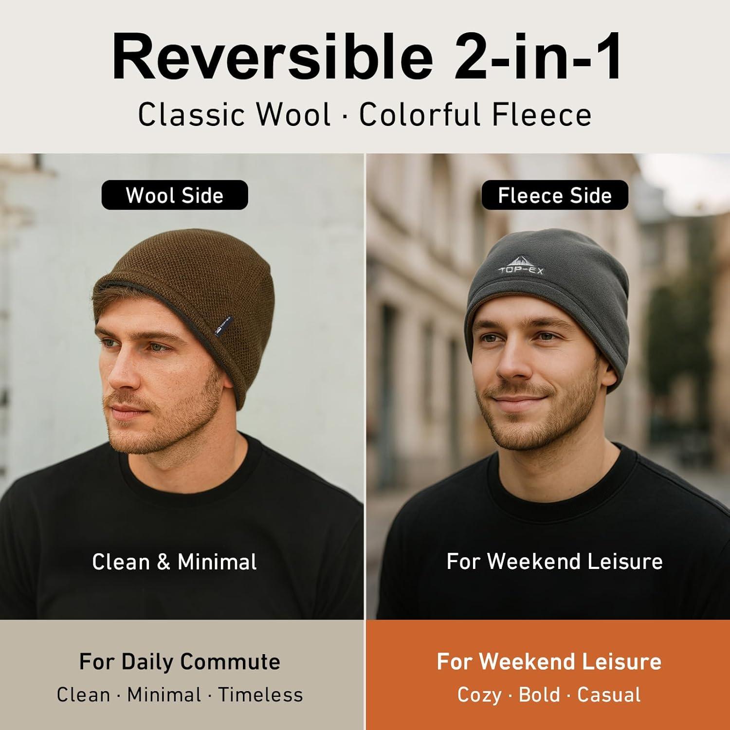 imageTOPEX PolarWool Wool Beanie Hat for Men Women Fleece Lined Skull Cap Winter Knit Hat Watch Caps Reversible ampamp WindproofGreen