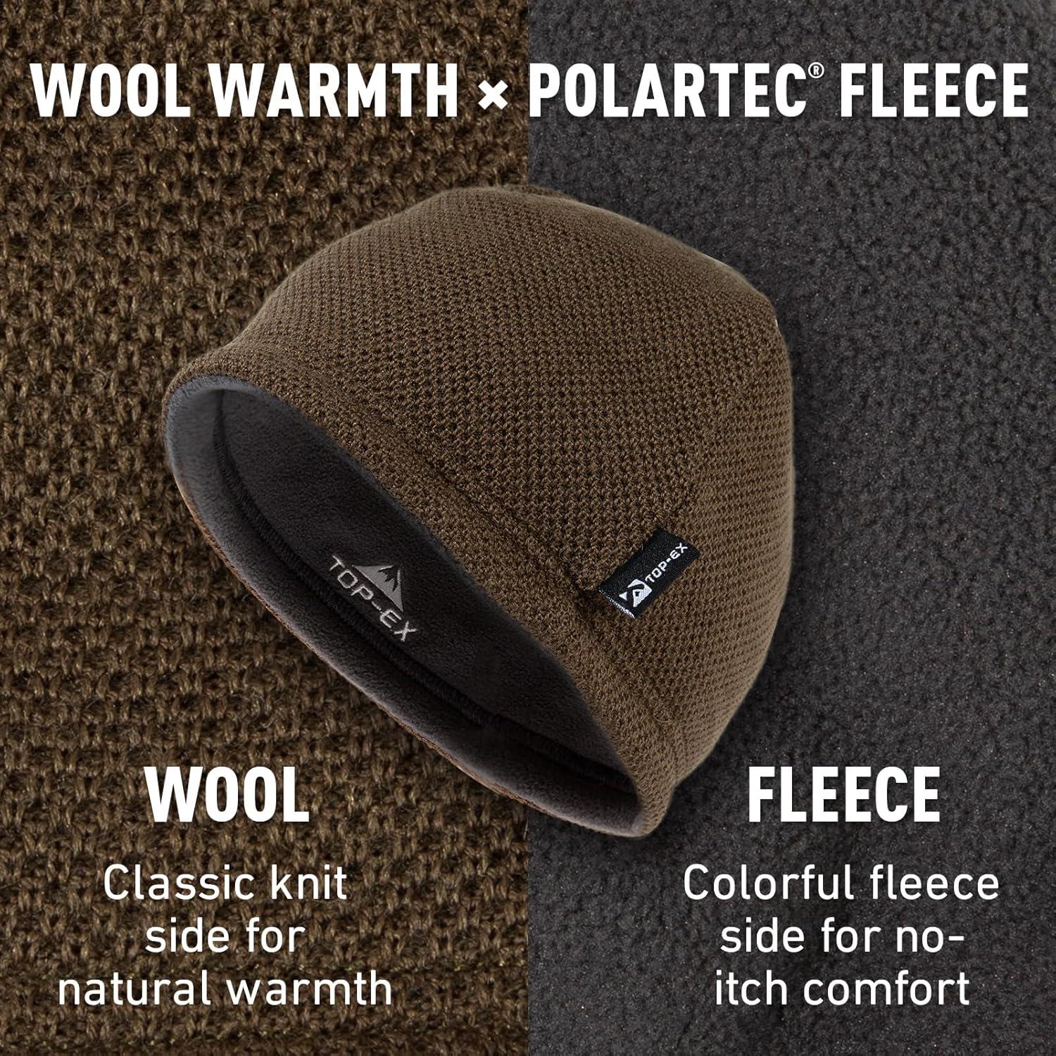 imageTOPEX PolarWool Wool Beanie Hat for Men Women Fleece Lined Skull Cap Winter Knit Hat Watch Caps Reversible ampamp WindproofGreen