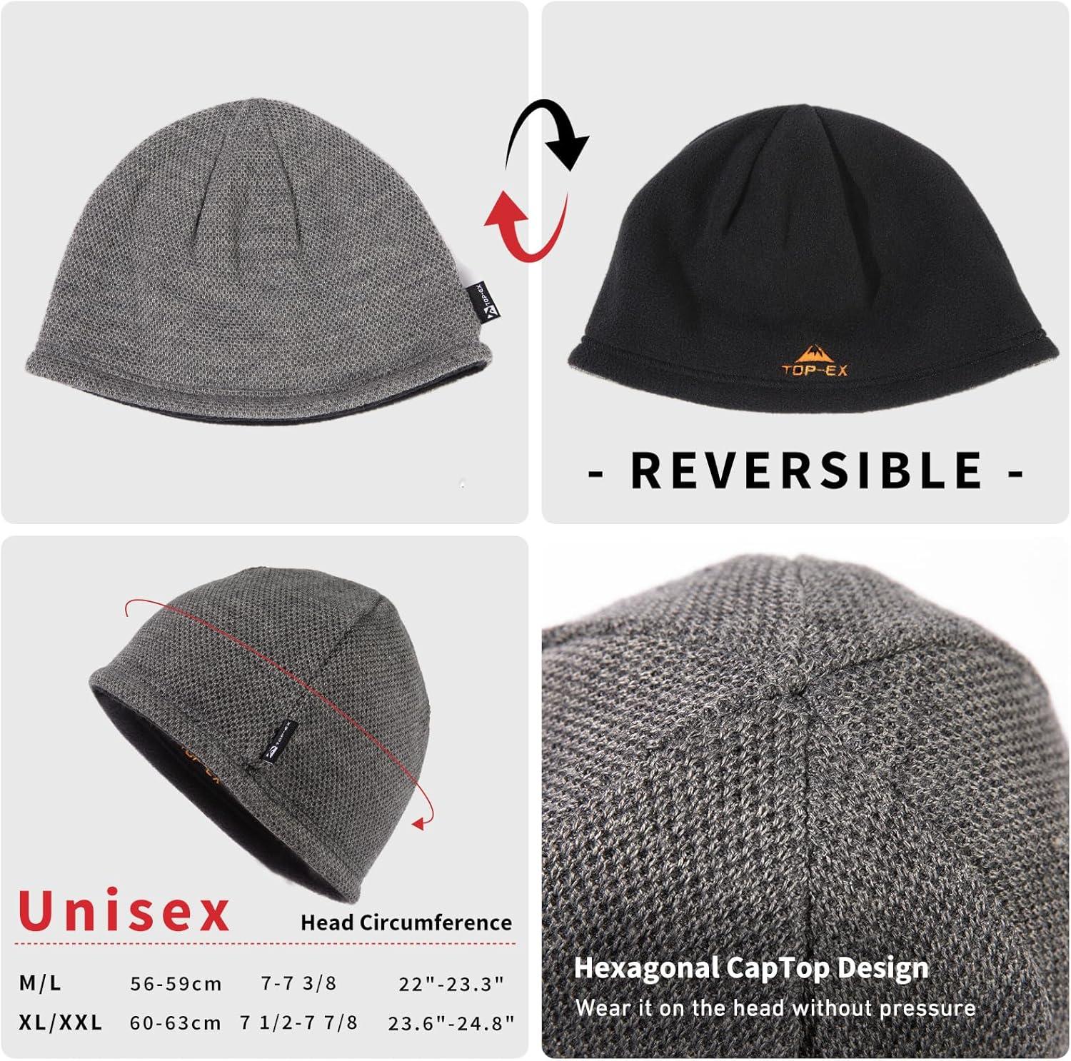 imageTOPEX PolarWool Wool Beanie Hat for Men Women Fleece Lined Skull Cap Winter Knit Hat Watch Caps Reversible ampamp WindproofGrey