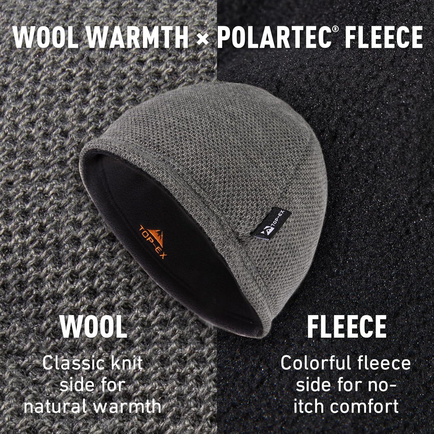 imageTOPEX PolarWool Wool Beanie Hat for Men Women Fleece Lined Skull Cap Winter Knit Hat Watch Caps Reversible ampamp WindproofGrey