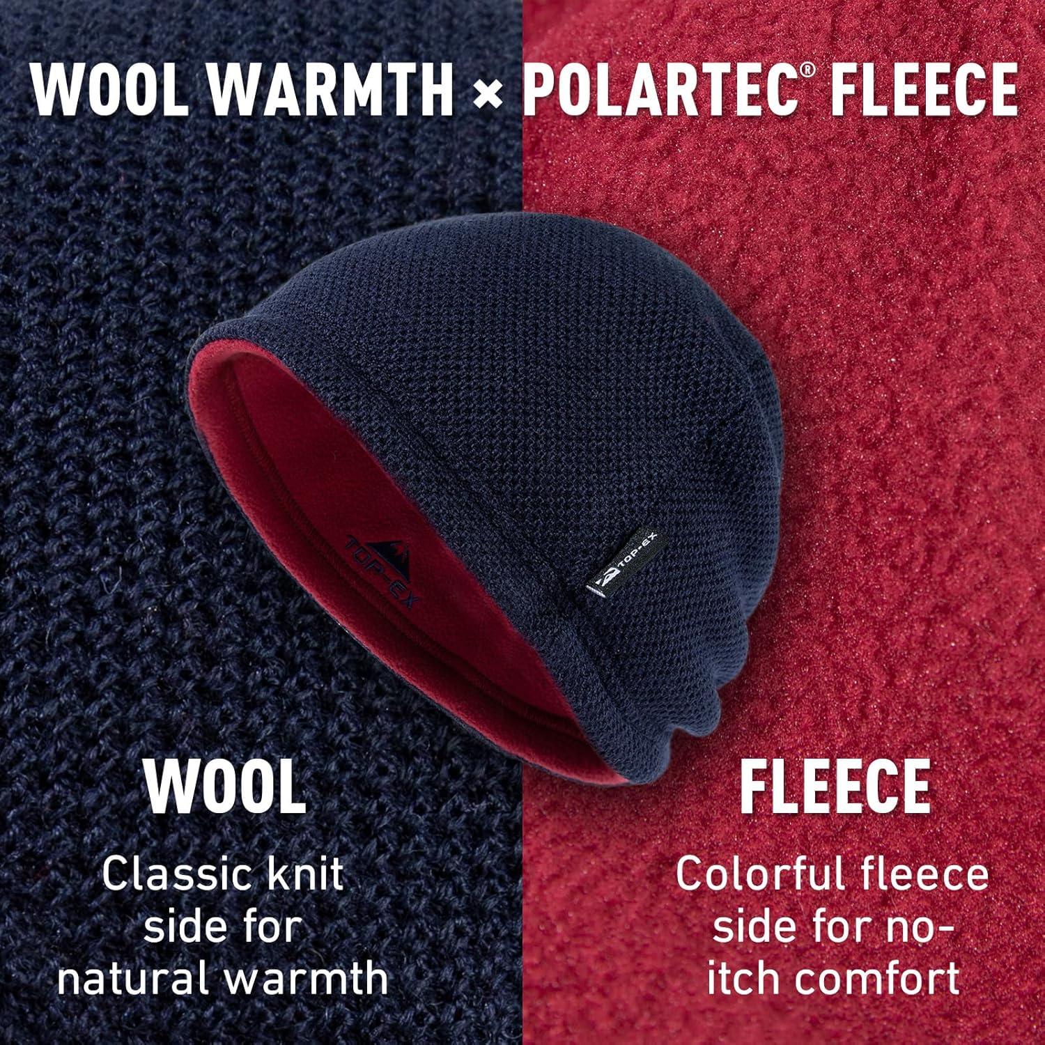 imageTOPEX PolarWool Wool Beanie Hat for Men Women Fleece Lined Skull Cap Winter Knit Hat Watch Caps Reversible ampamp WindproofNavy Blue