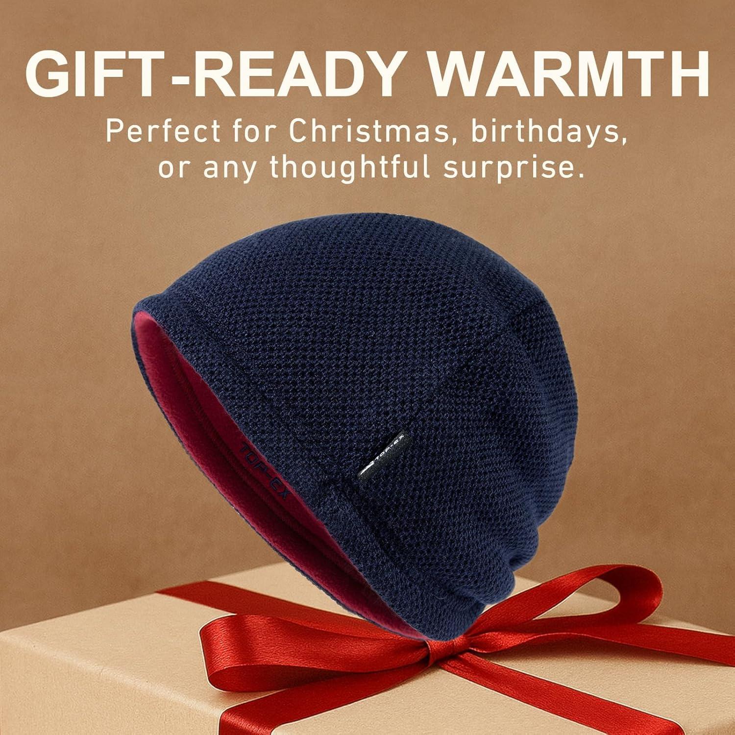 imageTOPEX PolarWool Wool Beanie Hat for Men Women Fleece Lined Skull Cap Winter Knit Hat Watch Caps Reversible ampamp WindproofNavy Blue