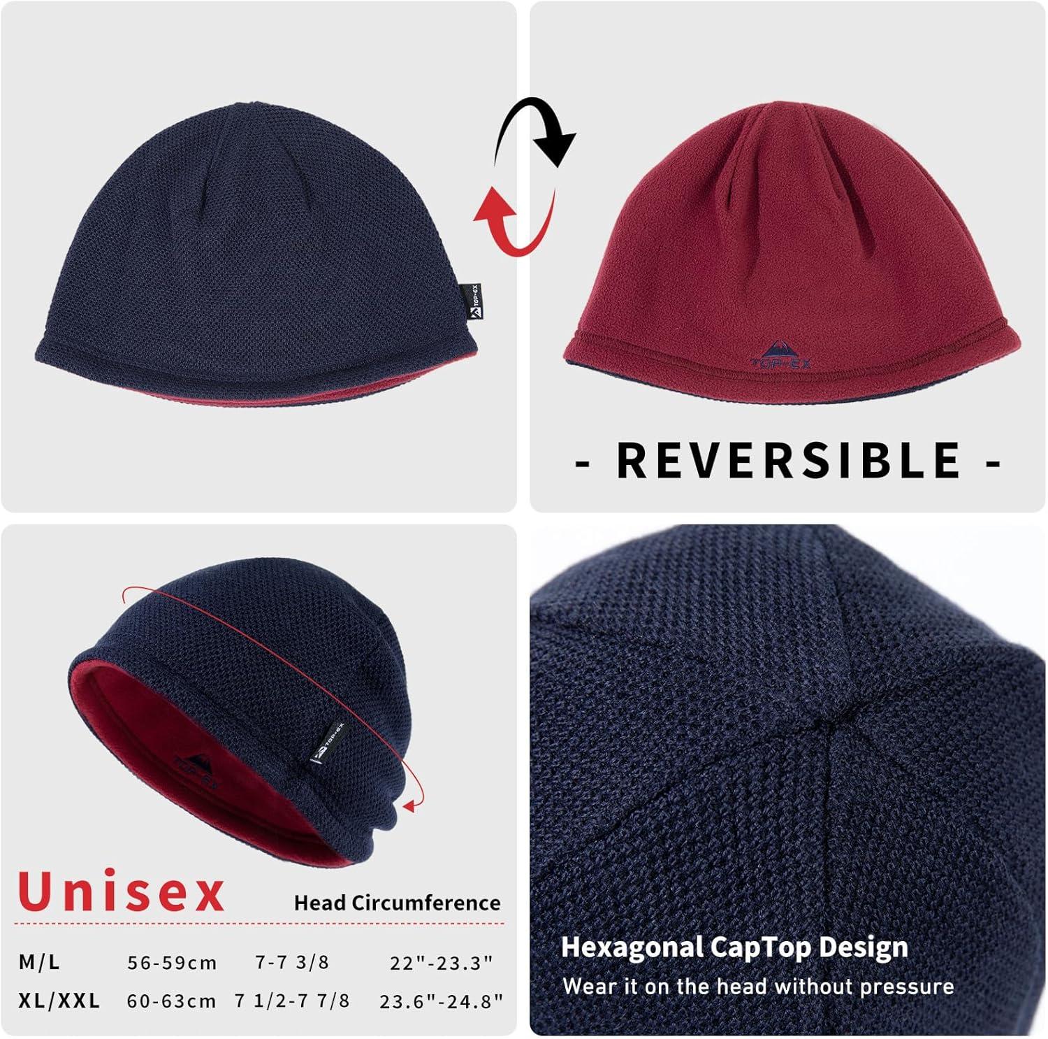 imageTOPEX PolarWool Wool Beanie Hat for Men Women Fleece Lined Skull Cap Winter Knit Hat Watch Caps Reversible ampamp WindproofNavy Blue