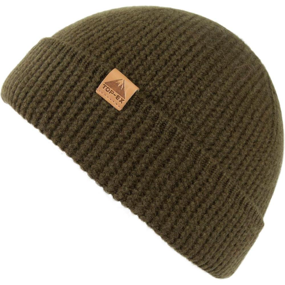 imageTOPEX PolarWool 100 Merino Wool Fisherman Beanie Hat  Soft Single Layer Warm Short Sailor Trawler Cap for Men WomenUrban Olive