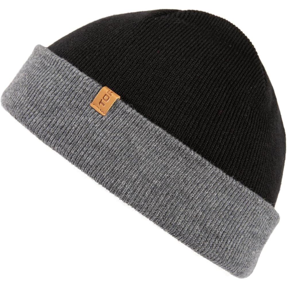imageTOPEX PolarWool Merino Wool Fisherman Beanie  Dual Layer Knit Hat with Two Styles for Large HeadsBlack  Gray