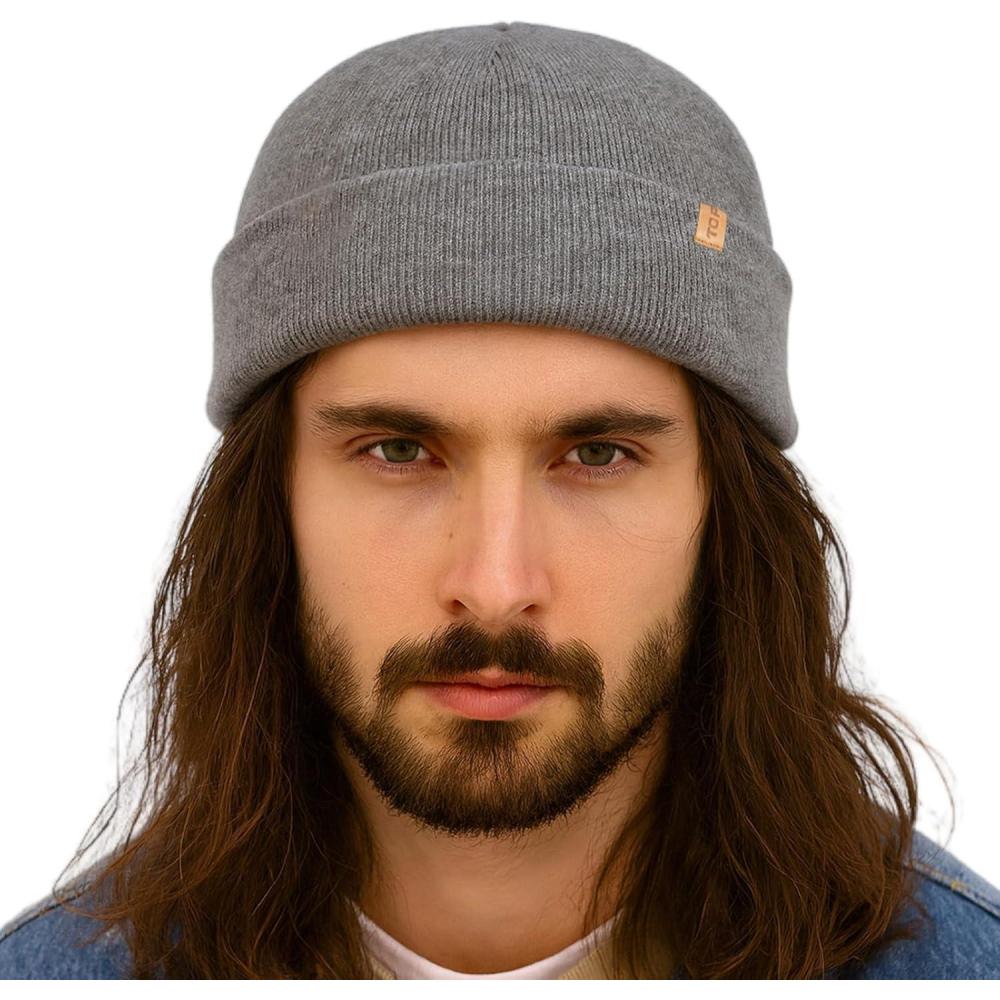 imageTOPEX PolarWool Merino Wool Fisherman Beanie  Dual Layer Knit Hat with Two Styles for Large HeadsGray