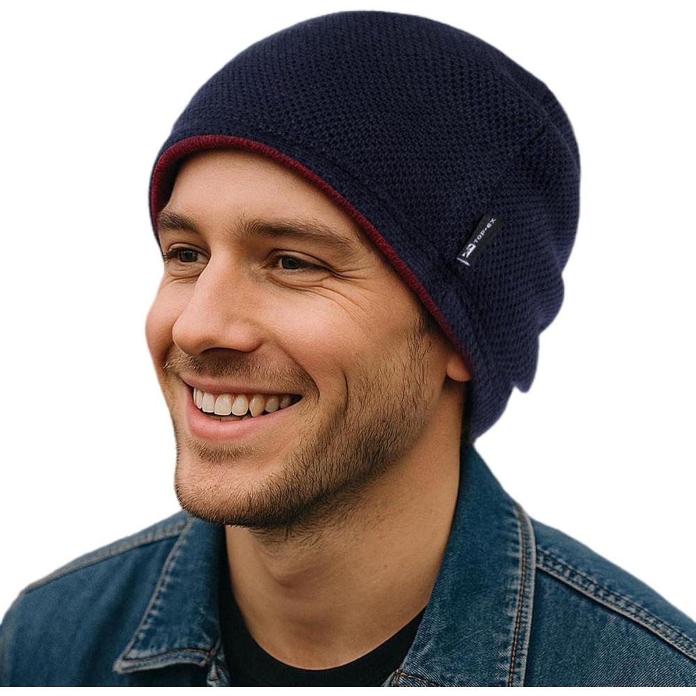 imageTOPEX PolarWool Wool Beanie Hat for Men Women Fleece Lined Skull Cap Winter Knit Hat Watch Caps Reversible ampamp WindproofNavy Blue