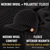 imageTOPEX DryKnit 50 Merino Wool Waterproof Winter Beanie Hat with Brim Fleece Lined Knit Cap for Cold Weather ampamp Large HeadBlack