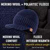 imageTOPEX DryKnit 50 Merino Wool Waterproof Winter Beanie Hat with Brim Fleece Lined Knit Cap for Cold Weather ampamp Large HeadBlue