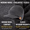 imageTOPEX DryKnit 50 Merino Wool Waterproof Winter Beanie Hat with Brim Fleece Lined Knit Cap for Cold Weather ampamp Large HeadGrey