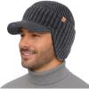 imageTOPEX DryKnit Waterproof Merino Wool Beanie Hat with Brim Ear Flaps Fleece Lined Ski Cap for Cold Weather ampamp Large HeadsGray