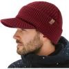 imageTOPEX PolarWool 100 Merino Wool Winter Hat for Men Fleece Lined Visor Beanie with Brim Outdoor Knit Cap for Cold WeatherBurgundy