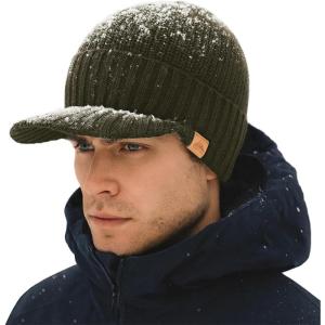 imageTOPEX DryKnit 50 Merino Wool Waterproof Winter Beanie Hat with Brim Fleece Lined Knit Cap for Cold Weather ampamp Large HeadGreen