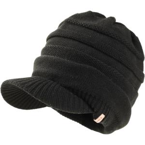 imageTOPEX DryKnit Winter Waterproof Merino Wool Visor Beanie Hat with Brim for Men Women Knit Cap Stocking Warm Fleece LinedBlack584