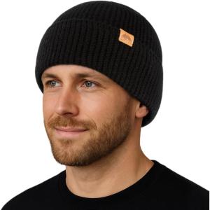 imageTOPEX PolarWool 100 Merino Wool Beanie Hat for Men Women  Warm Soft Knit Winter Hat for Large Heads Hiking RunningBlack