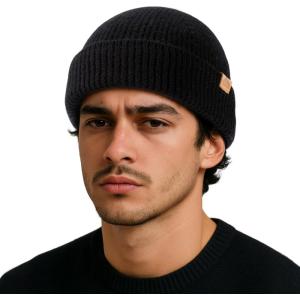 imageTOPEX PolarWool 100 Merino Wool Fisherman Beanie Hat  Soft Single Layer Warm Short Sailor Trawler Cap for Men WomenCity Black