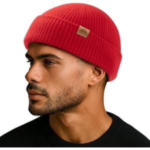 imageTOPEX PolarWool 100 Merino Wool Fisherman Beanie Hat  Soft Single Layer Warm Short Sailor Trawler Cap for Men WomenSignal Red