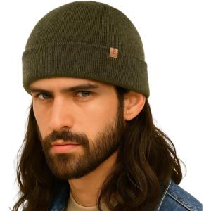 imageTOPEX PolarWool Merino Wool Fisherman Beanie  Dual Layer Knit Hat with Two Styles for Large HeadsArmy Green