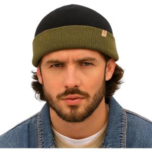 imageTOPEX PolarWool Merino Wool Fisherman Beanie  Dual Layer Knit Hat with Two Styles for Large HeadsBlack  Army Green
