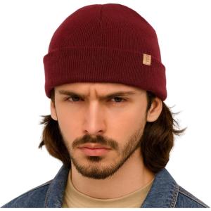 imageTOPEX PolarWool Merino Wool Fisherman Beanie  Dual Layer Knit Hat with Two Styles for Large HeadsBurgundy