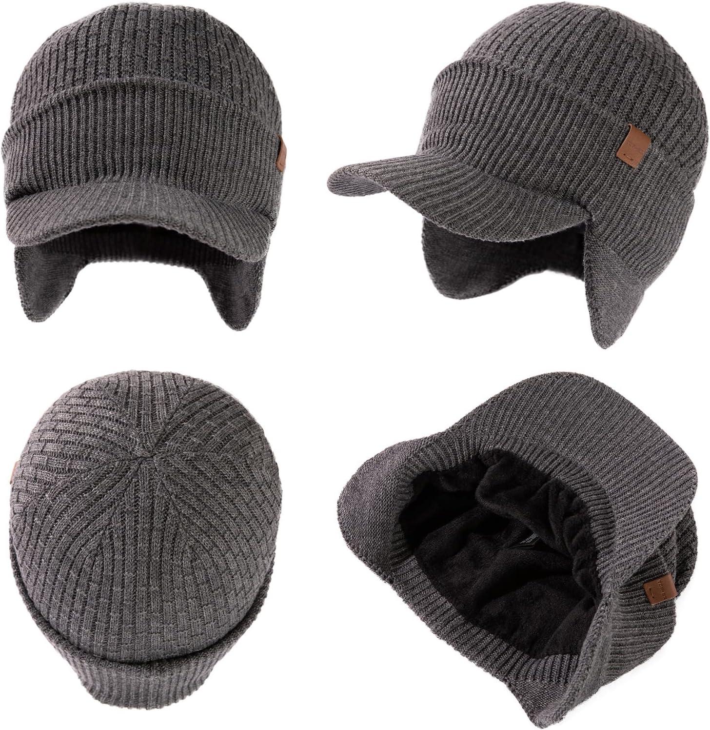 imageTOPEX DryKnit 50 Merino Wool Winter Hats Beanie with Brim Waterproof Warm Fleece Lined for Cold WeatherUpdated Earflap Stylegrey Waterproof