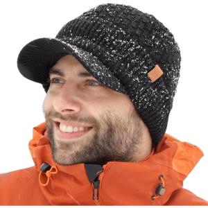imageTOPEX DryKnit 50 Merino Wool Winter Hats Beanie with Brim Waterproof Warm Fleece Lined for Cold WeatherBlack Waterproof