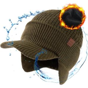 imageTOPEX DryKnit 50 Merino Wool Winter Hats Beanie with Brim Waterproof Warm Fleece Lined for Cold WeatherUpdated Earflap Stylegreen Waterproof