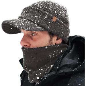 imageTOPEX DryKnit Waterproof Merino Wool Visor Beanie ampamp Polar Fleece Neck Warmer Set  Winter Hat for Cold WeatherGreyset Waterproof