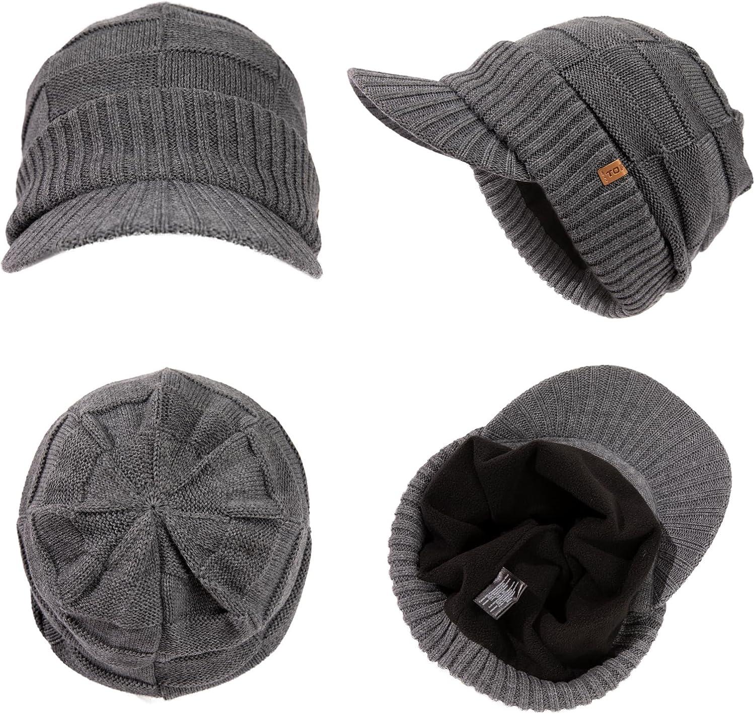 imageDryKnit Waterproof LXLXXL Fleece Lined Merino Wool Blend Beanie with Brim Visor Cap Warm Winter Hat for Men WomenGrayurban