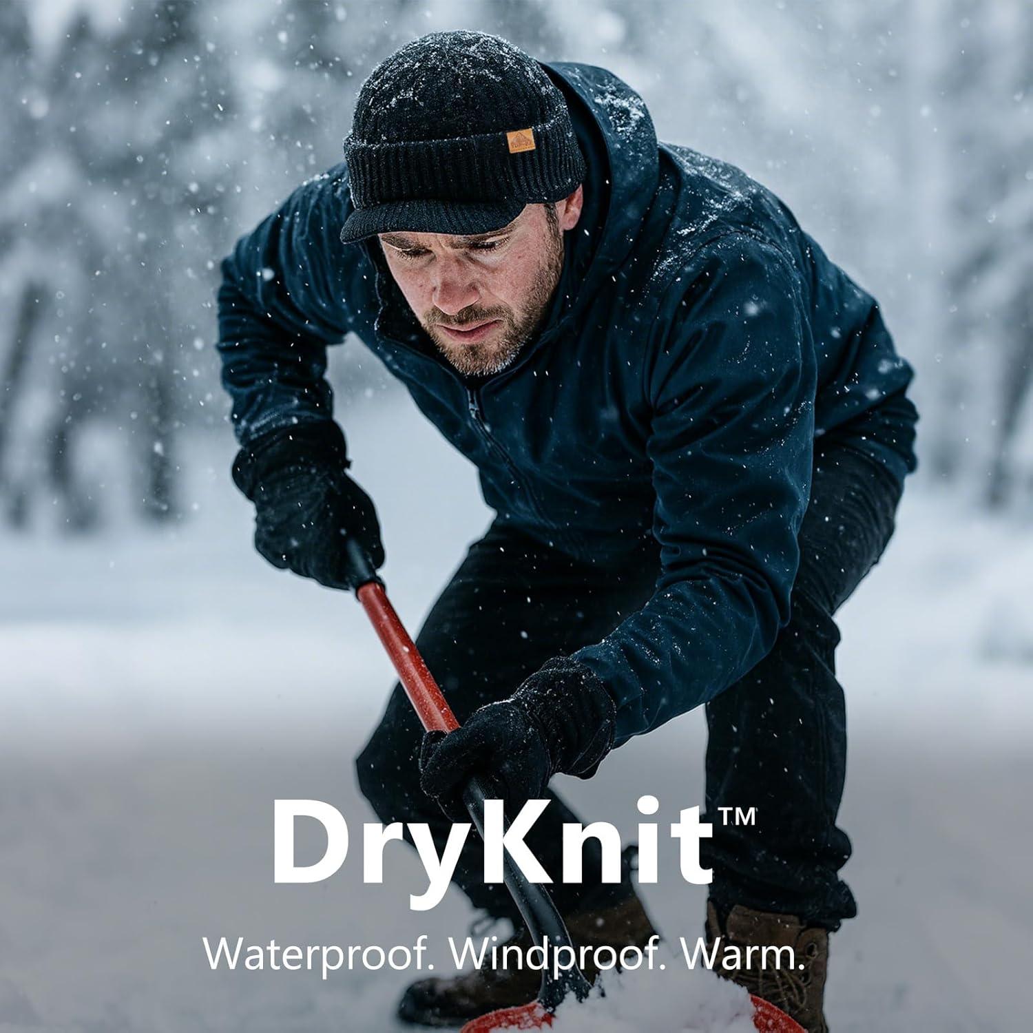 imageDryKnit Waterproof Merino Wool LXLXXL Beanie Hat with Brim Visor Cap Warm Winter Knit Hat for Men WomenBlacksentinel