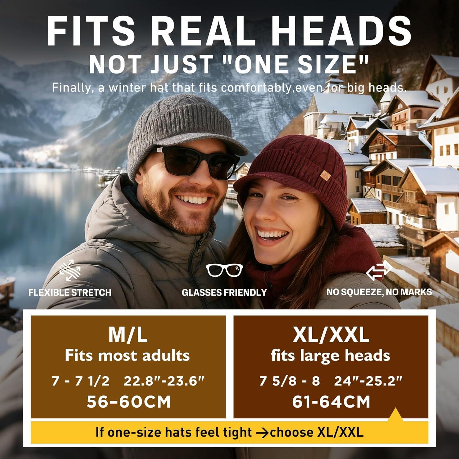 imageDryKnit Waterproof Merino Wool LXLXXL Beanie Hat with Brim Visor Cap Warm Winter Knit Hat for Men WomenBurgundyember