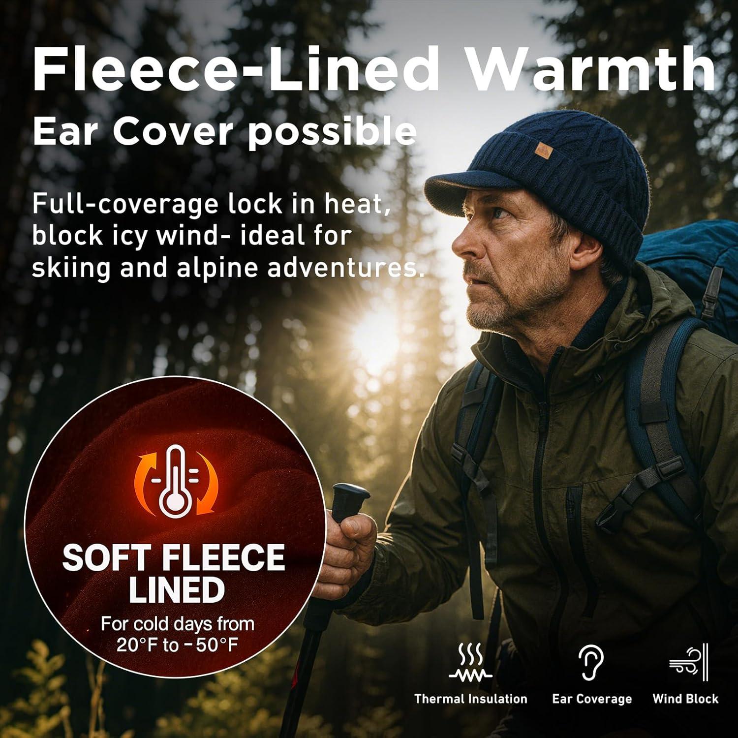 imageDryKnit Waterproof Merino Wool LXLXXL Beanie Hat with Brim Visor Cap Warm Winter Knit Hat for Men WomenBurgundyember