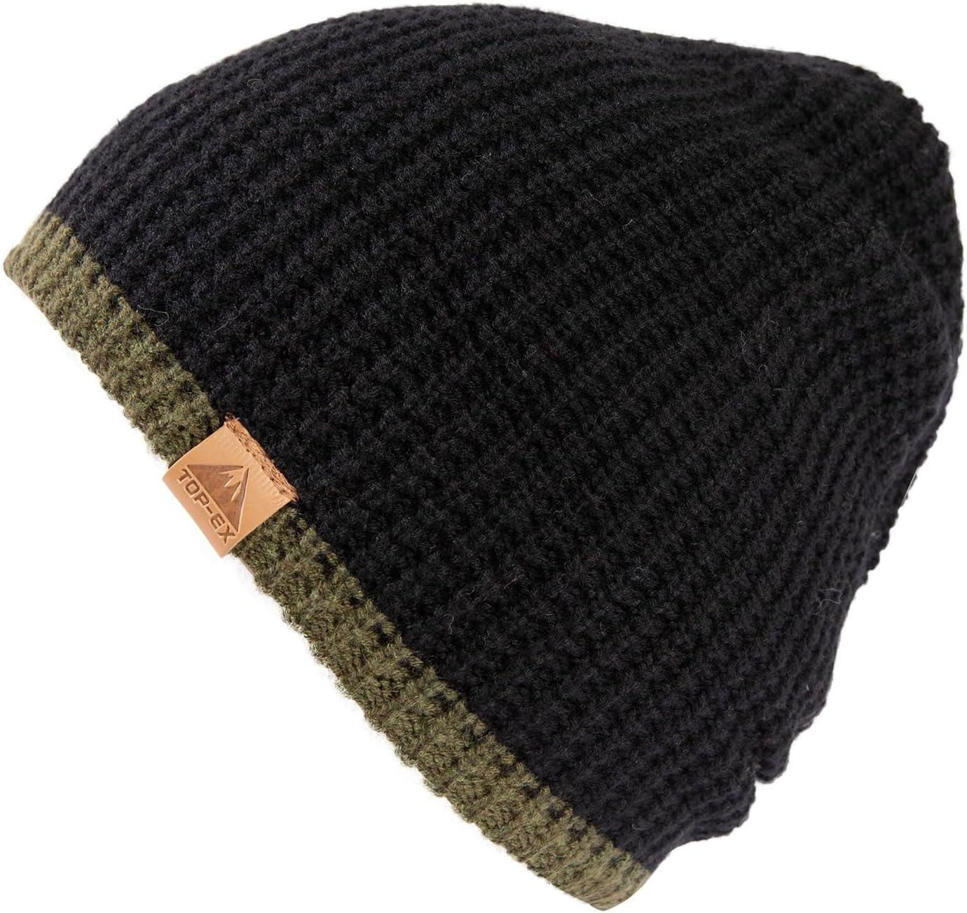 imagePolarWool LXLXXL Merino Wool Waffle Fisherman Beanie Watch Cap DualLayer 2 Styles Warm Winter Knit Hat for Men WomenBlackOliveranger