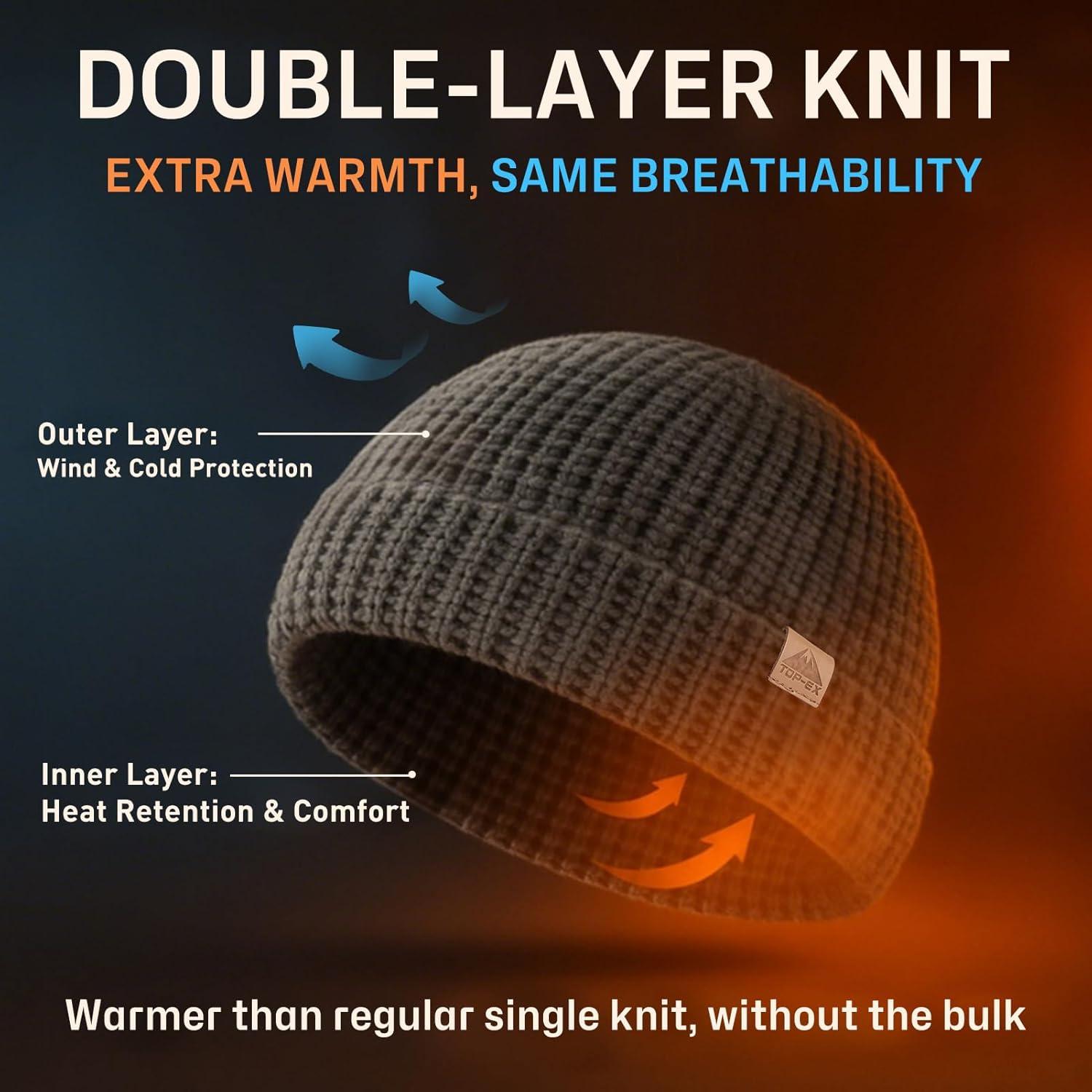 imagePolarWool LXLXXL Merino Wool Waffle Fisherman Beanie Watch Cap DualLayer 2 Styles Warm Winter Knit Hat for Men WomenBlacksentinel