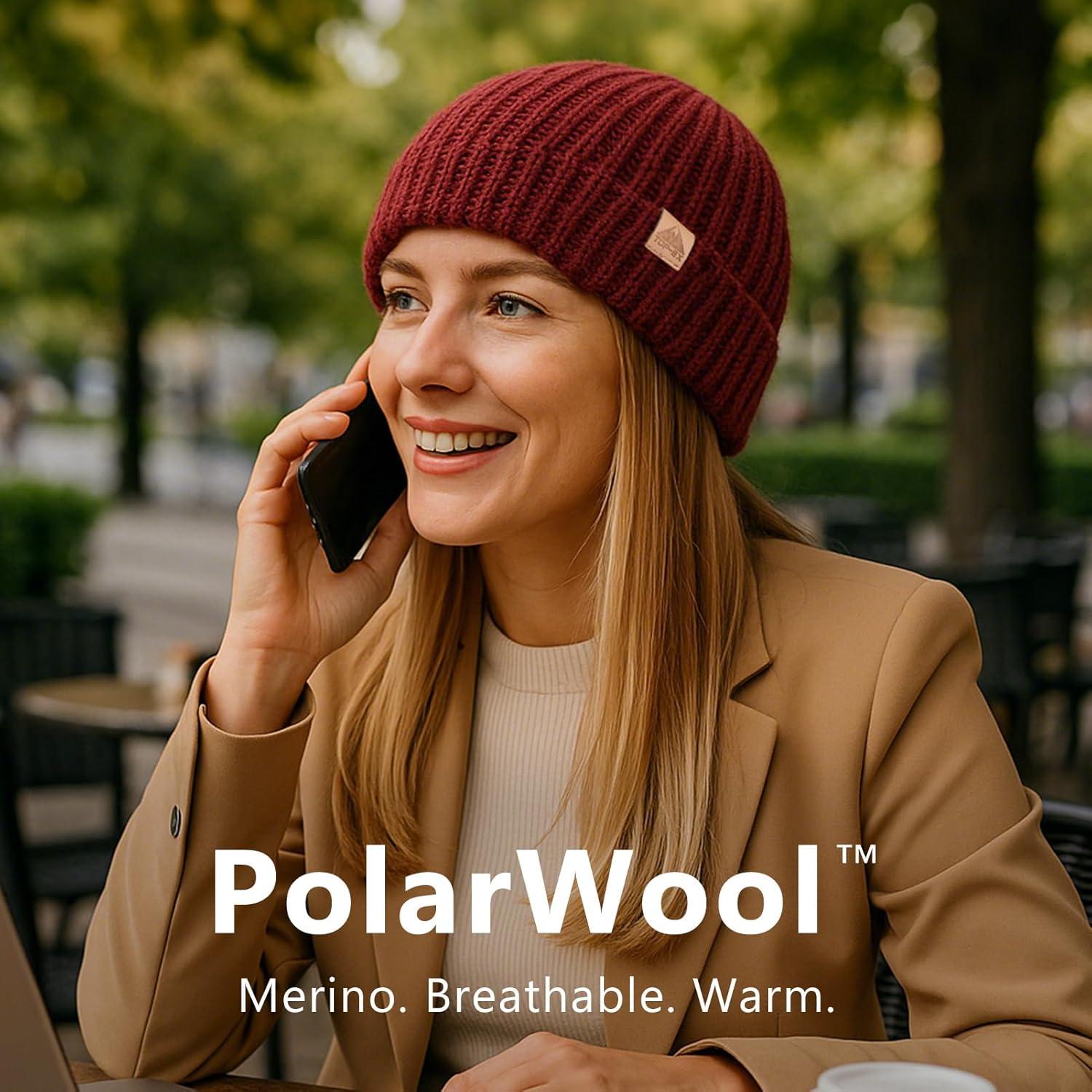 imagePolarWool LXLXXL Merino Wool Waffle Fisherman Beanie Watch Cap DualLayer 2 Styles Warm Winter Knit Hat for Men WomenBurgundyember