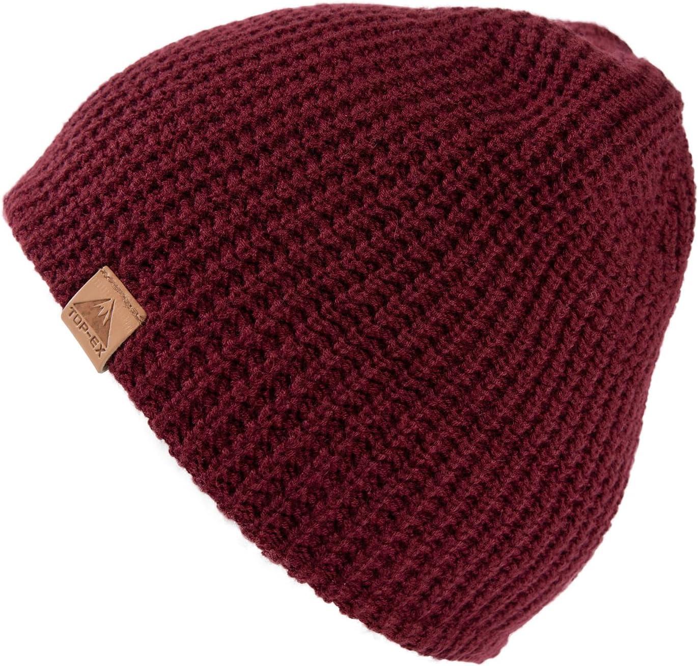 imagePolarWool LXLXXL Merino Wool Waffle Fisherman Beanie Watch Cap DualLayer 2 Styles Warm Winter Knit Hat for Men WomenBurgundyember