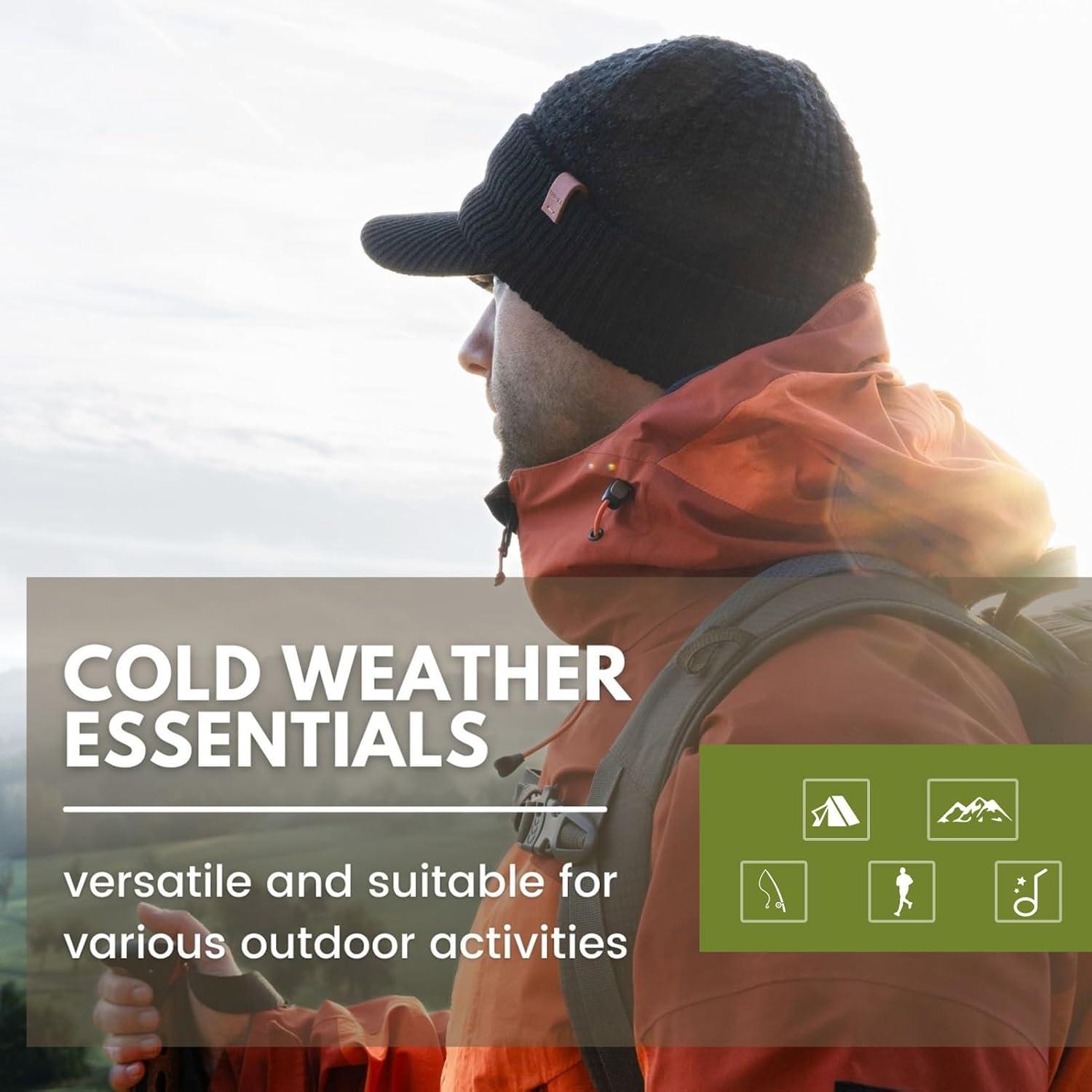 imageTOPEX DryKnit Waterproof 50 Merino Wool Visor Beanie Hat for Men Fleece Lined Winter Hat with Brim for Big Heads6 Olive Green Waterproof