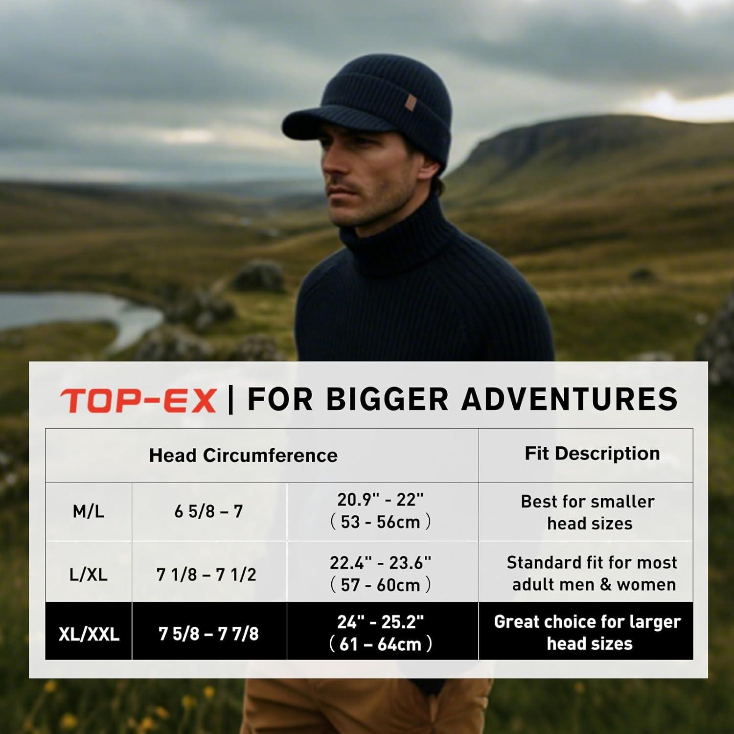 imageTOPEX DryKnit Waterproof 50 Merino Wool Visor Beanie Hat for Men Fleece Lined Winter Hat with Brim for Big Heads6 Olive Green Waterproof