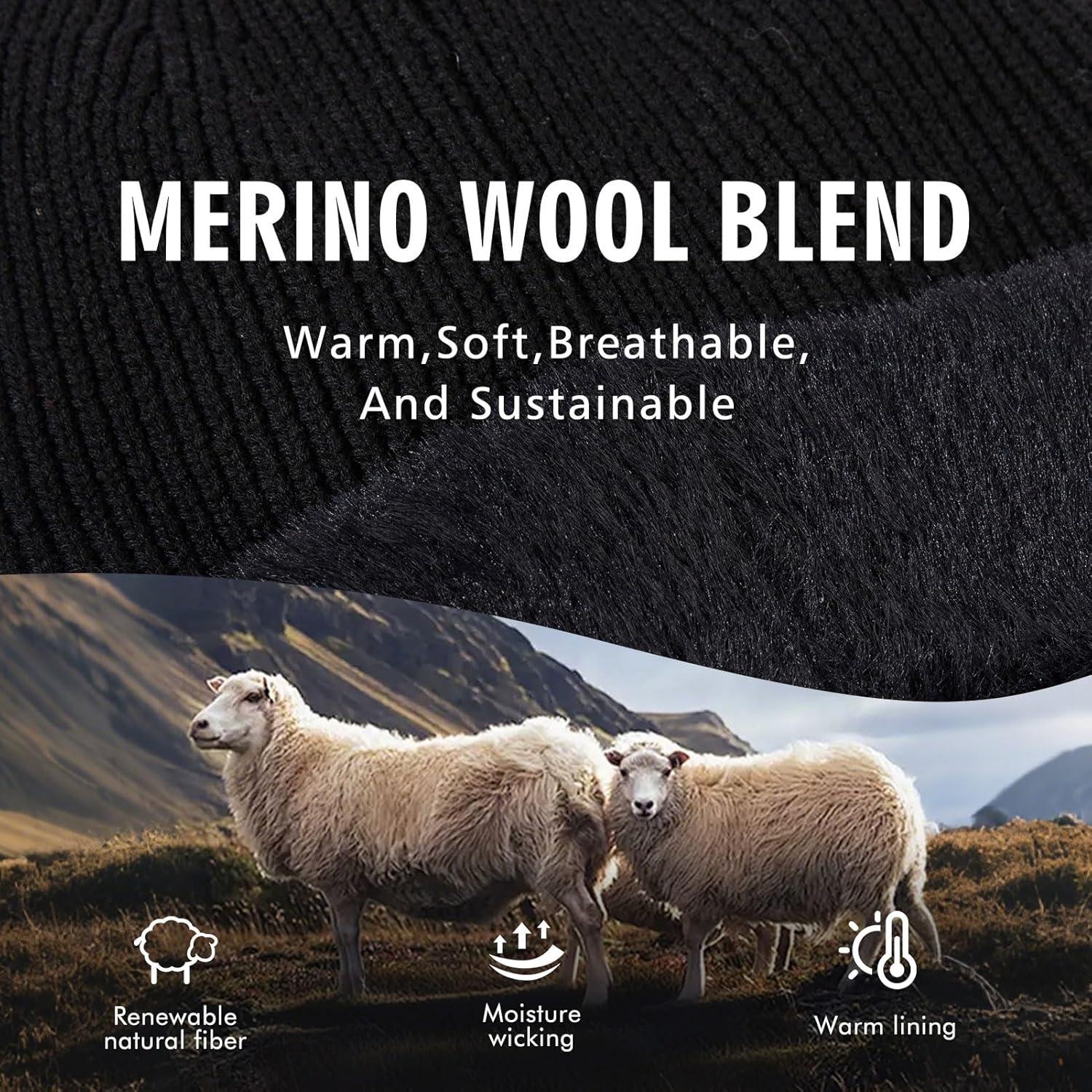 imageTOPEX DryKnit Waterproof Fleece Lined Beanie with Ear Flaps  Merino Wool Thermal Hat for MenBlack