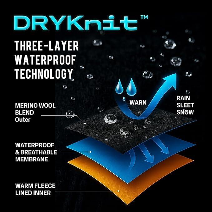 imageTOPEX DryKnit Waterproof ML XLXXL Fleece Lined Beanie with Brim Merino Wool Warm Cold Weather Visor CapBlack